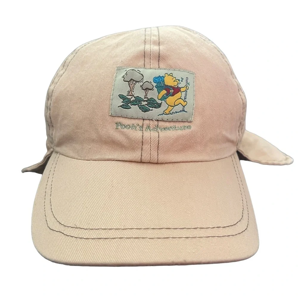 Vtg Disney Winnie The Pooh “ Pooh’s Adventure “ Sun Cap Velcro Neck Coverage